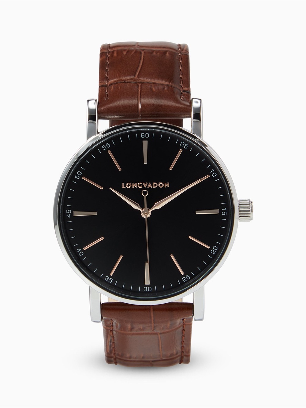 Men's Brown Leather Strap Black Dial Watch